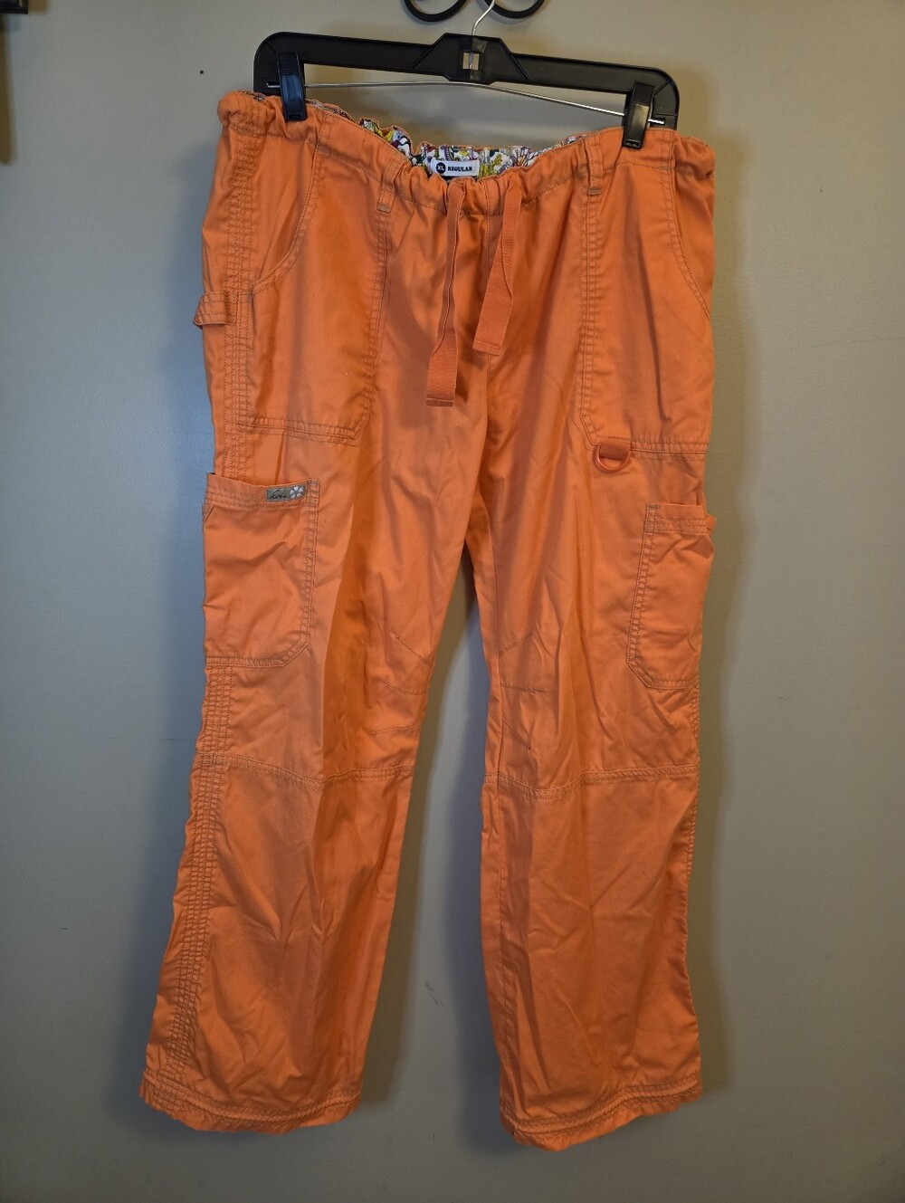 Koi Womens XL Orange Peach Cargo Scrub Pants Elastic Waist Medical Nursing